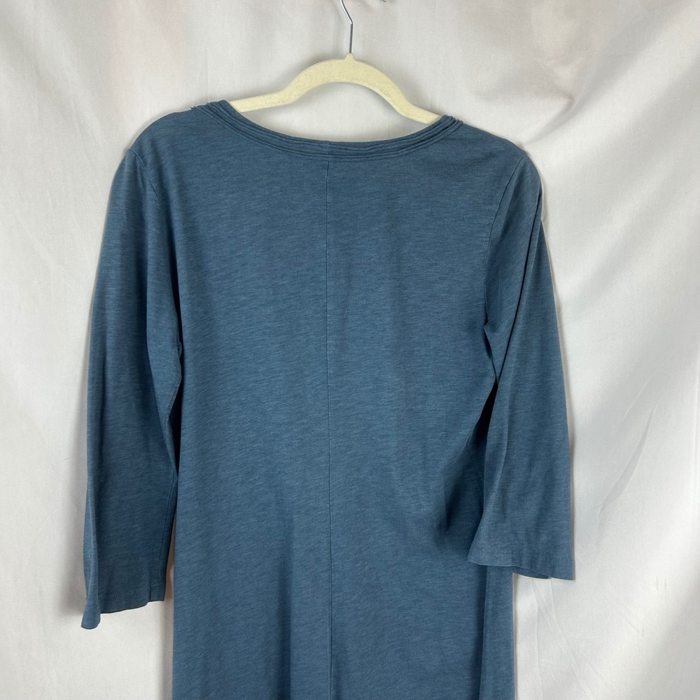 Garnet Hill Slate Blue Cotton Blend Pleated Scoop Neck 3/4 Sleeve Dress Small - Picture 6 of 8